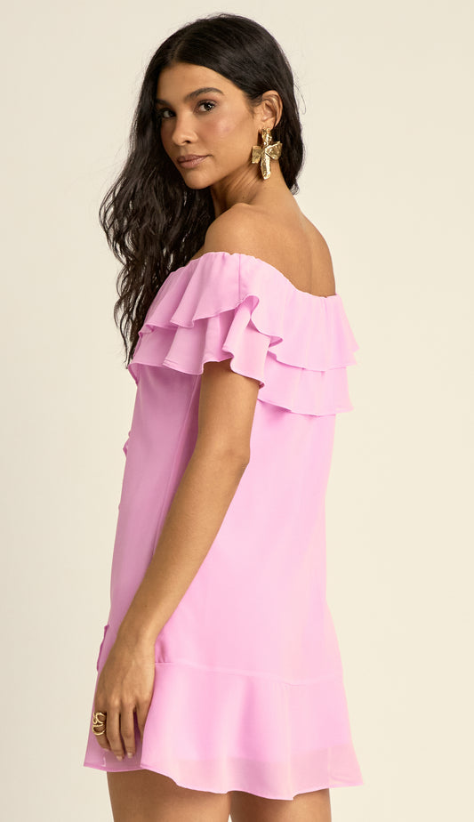 Vestido Curto Crepe Malu Rosa | Laguna
