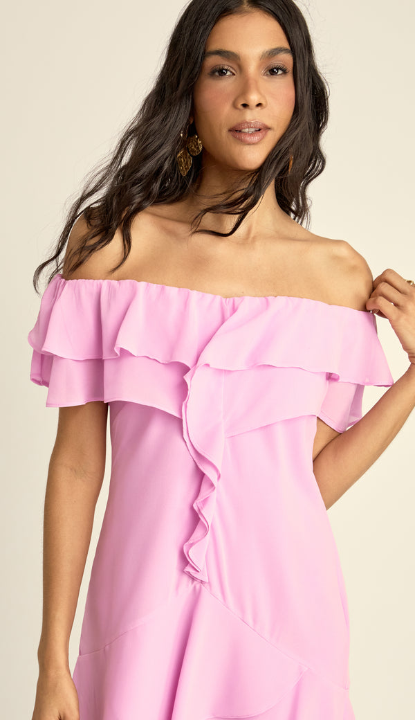 Vestido Curto Crepe Malu Rosa | Laguna