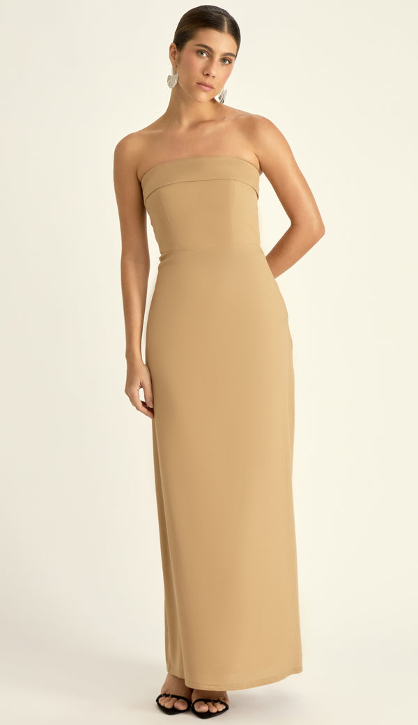 Vestido Longo em Linho Luma Caqui | Laguna