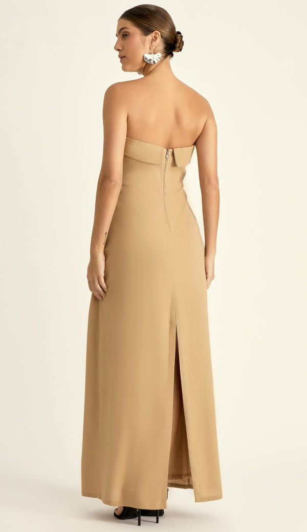 Vestido Longo em Linho Luma Caqui | Laguna