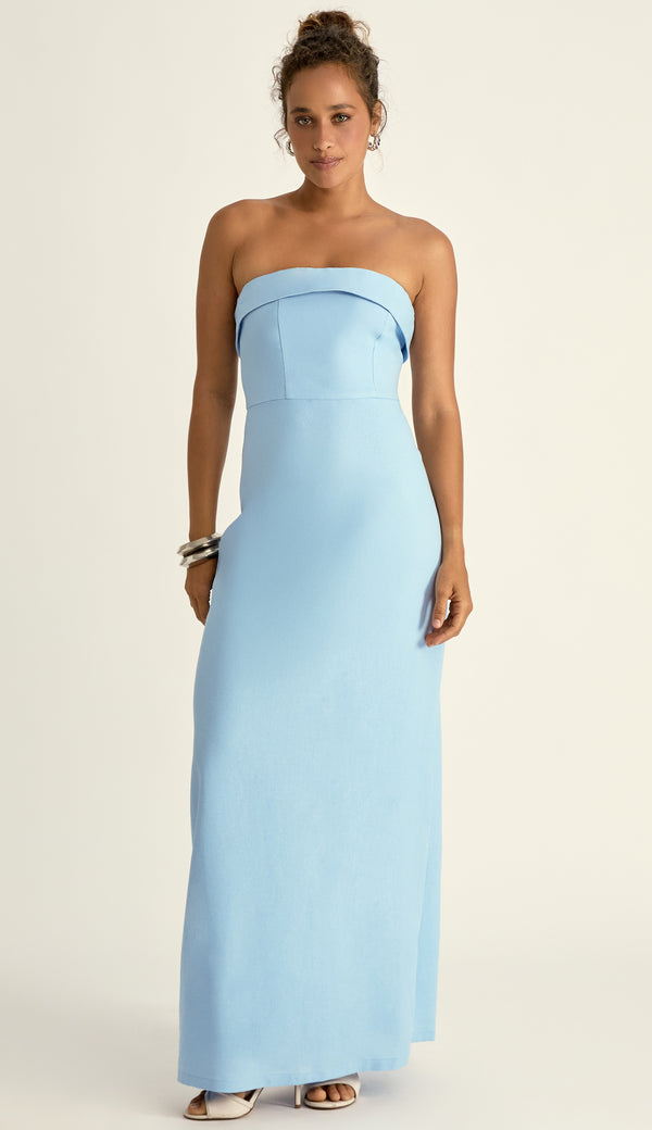 Vestido Longo em Linho Luma Azul | Laguna