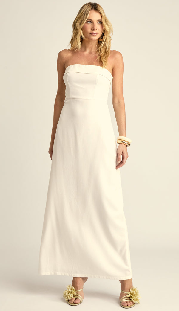 Vestido Longo em Linho Luma Off White| Laguna