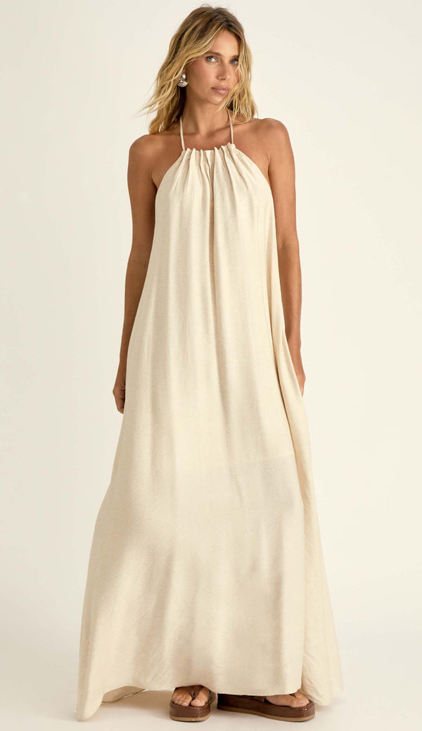 Vestido Longo Viscolinho Halter Madalena Natural | Laguna