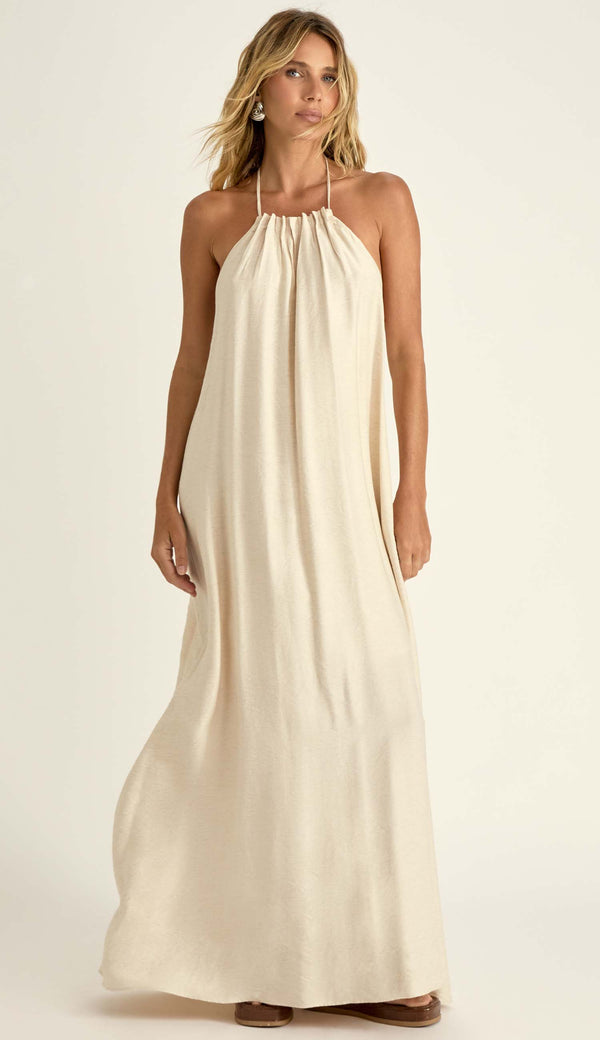 Vestido Longo Viscolinho Halter Madalena Natural | Laguna