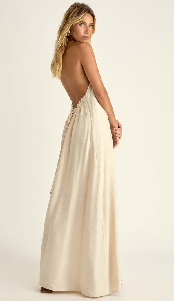 Vestido Longo Viscolinho Halter Madalena Natural | Laguna