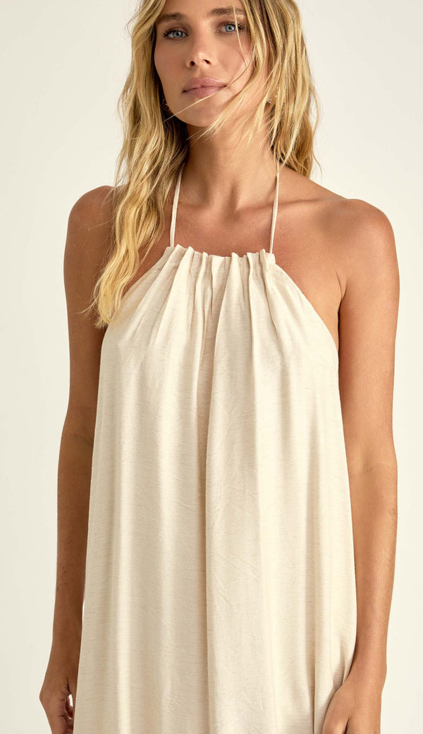 Vestido Longo Viscolinho Halter Madalena Natural | Laguna