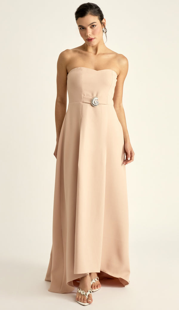Vestido Longo Crepe de Alfaiataria Márcia Nude | Laguna