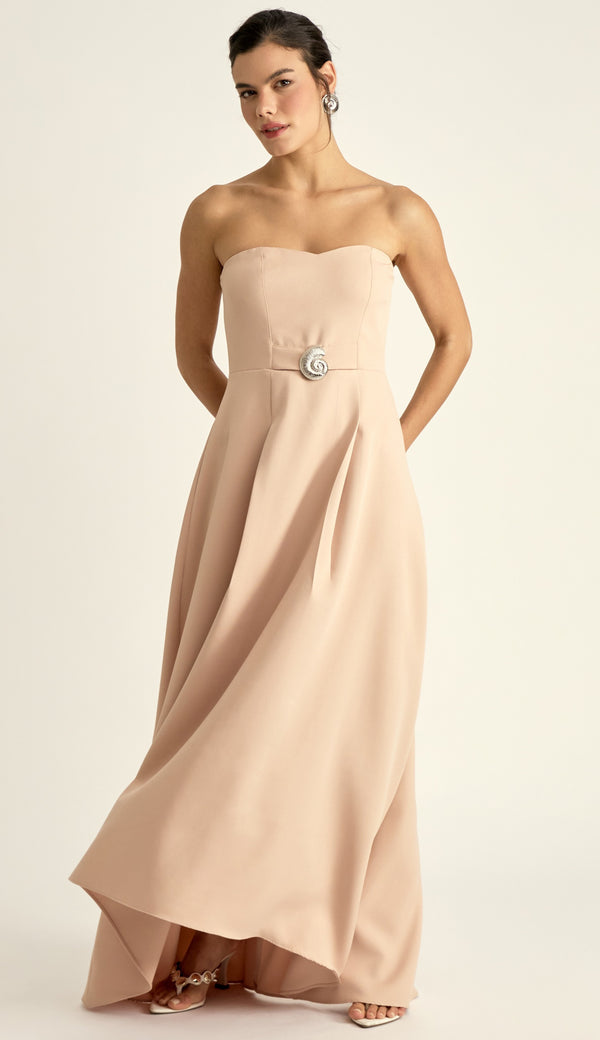 Vestido Longo Crepe de Alfaiataria Márcia Nude | Laguna