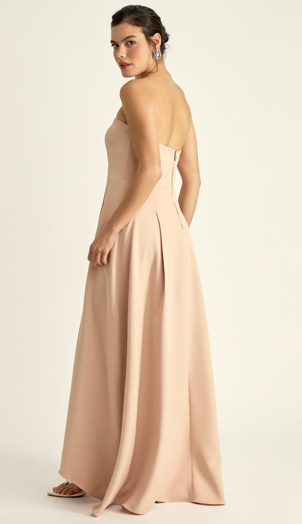 Vestido Longo Crepe de Alfaiataria Márcia Nude | Laguna