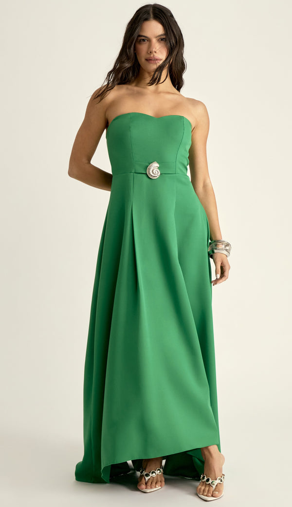 Vestido Longo Crepe de Alfaiataria Márcia Verde | Laguna