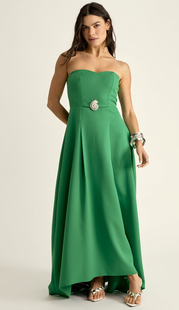 Vestido Longo Crepe de Alfaiataria Márcia Verde | Laguna