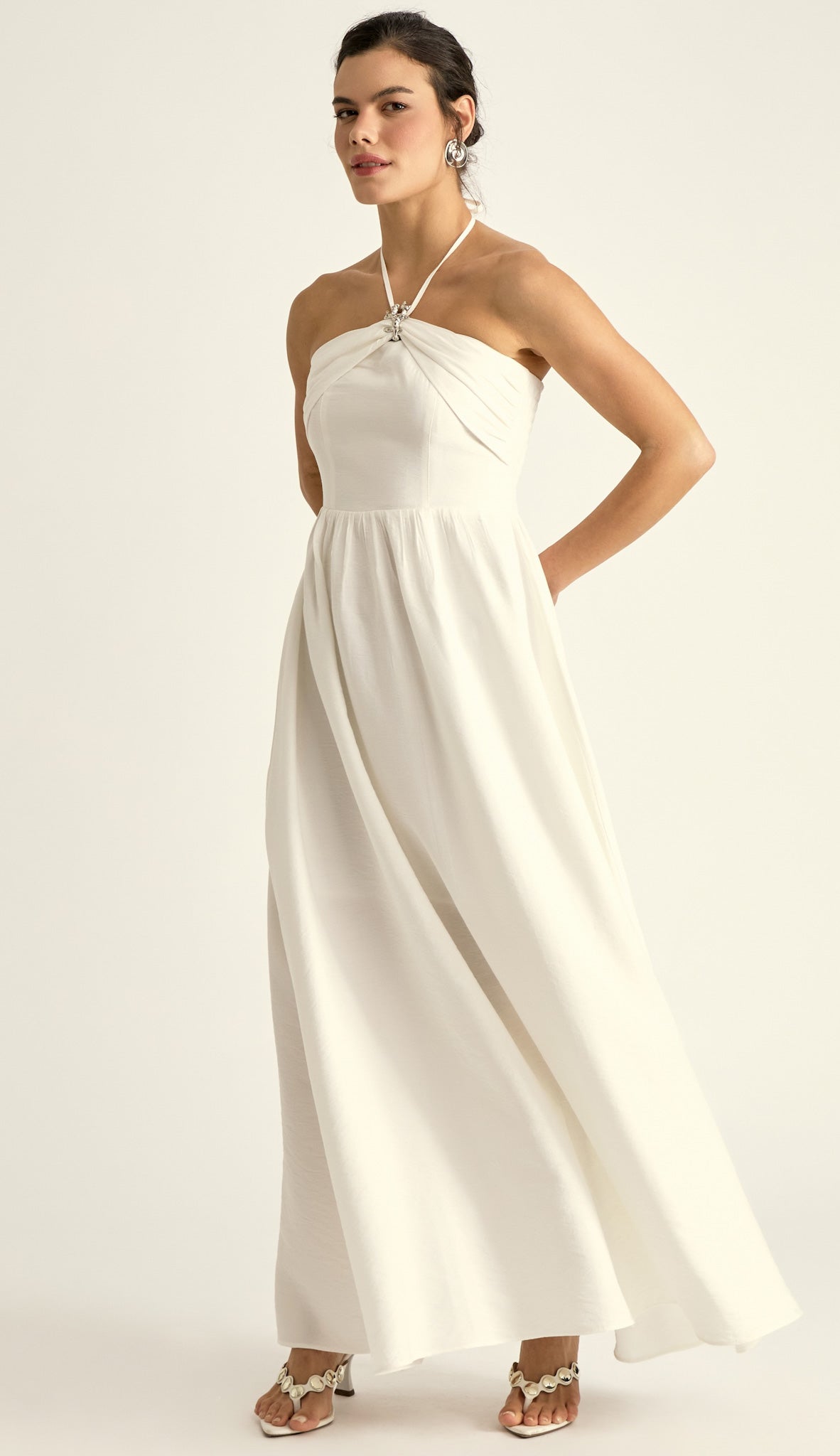 Vestido Longo Poliviscose Michelle Off White | Laguna