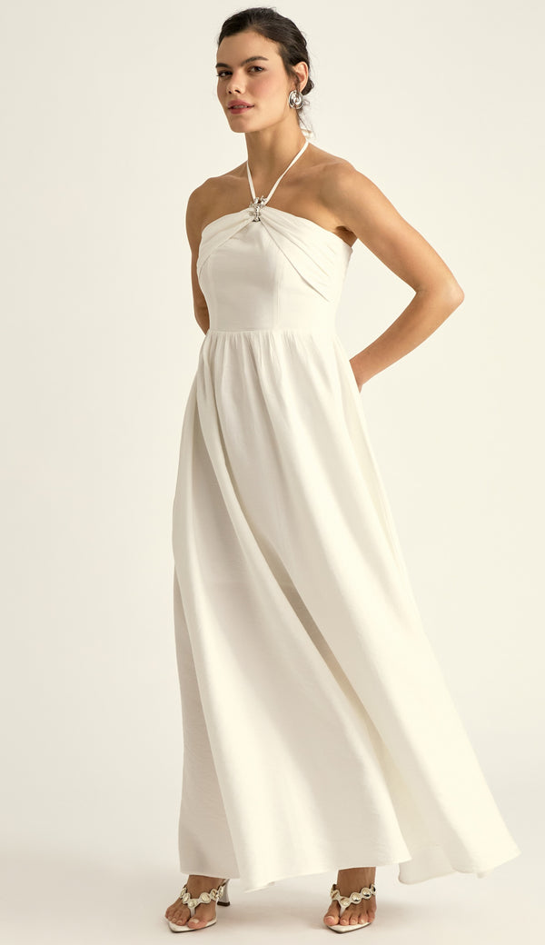 Vestido Longo Poliviscose Michelle Off White | Laguna