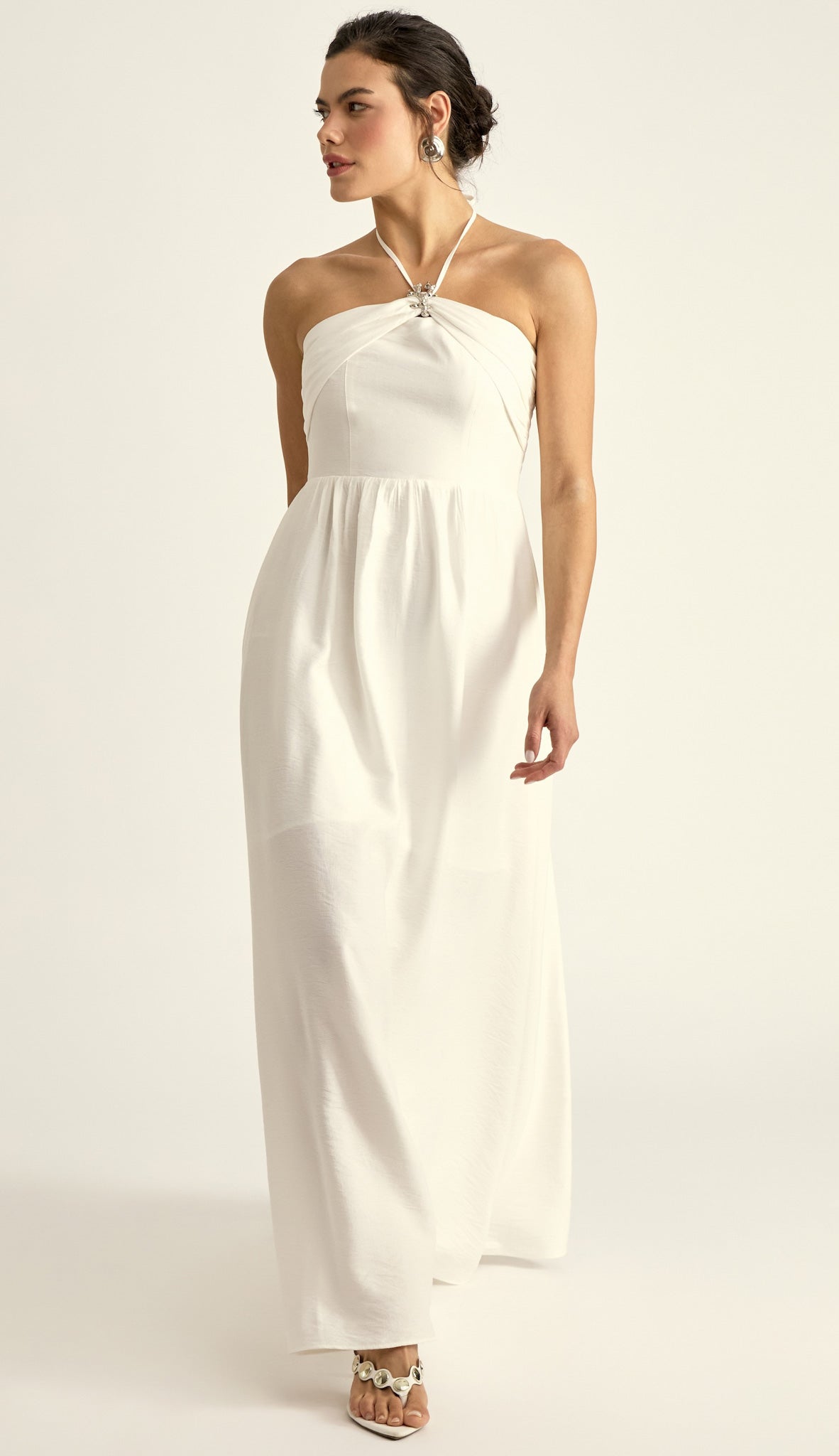 Vestido Longo Poliviscose Michelle Off White | Laguna