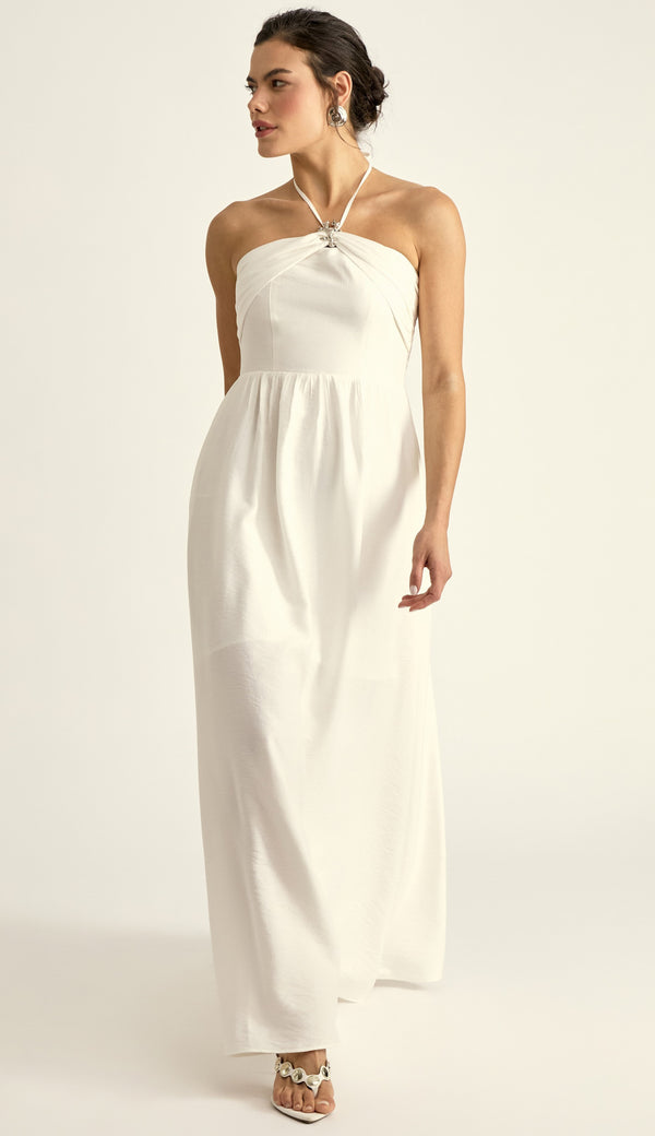 Vestido Longo Poliviscose Michelle Off White | Laguna
