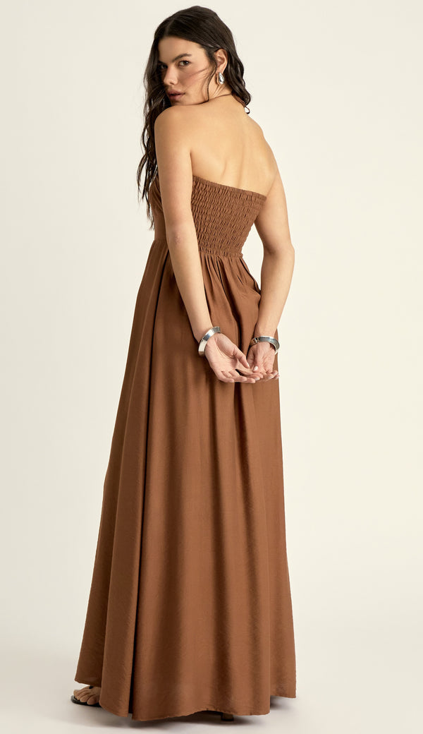 Vestido Longo Poliviscose Michelle Café | Laguna