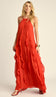 Vestido Longo Babados Poliviscose Moana Cereja | Laguna - Vestido Moana Cereja