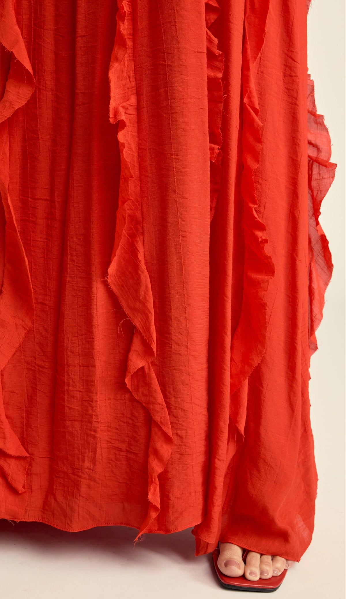 Vestido Longo Babados Poliviscose Moana Cereja | Laguna