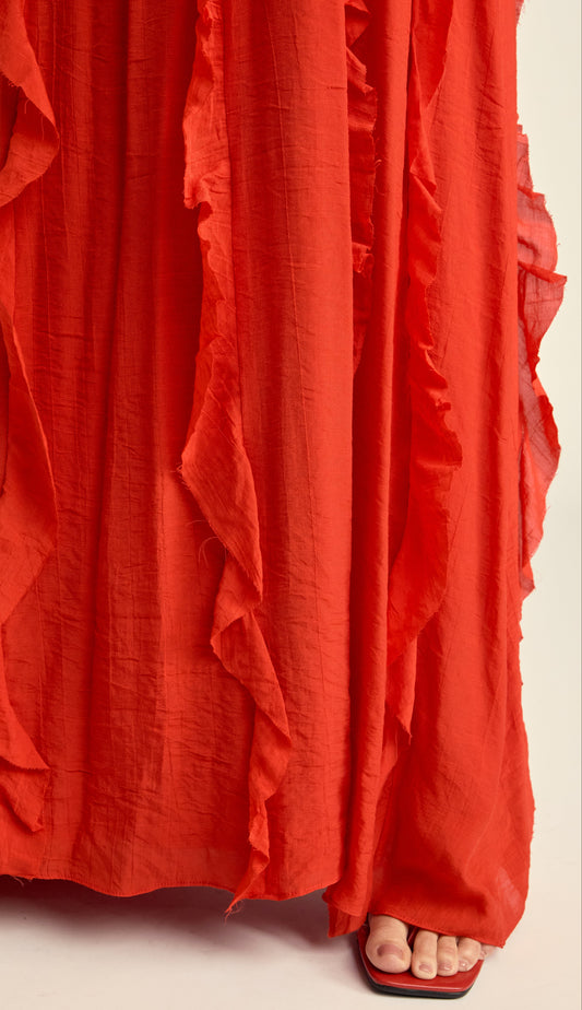 Vestido Longo Babados Poliviscose Moana Cereja | Laguna