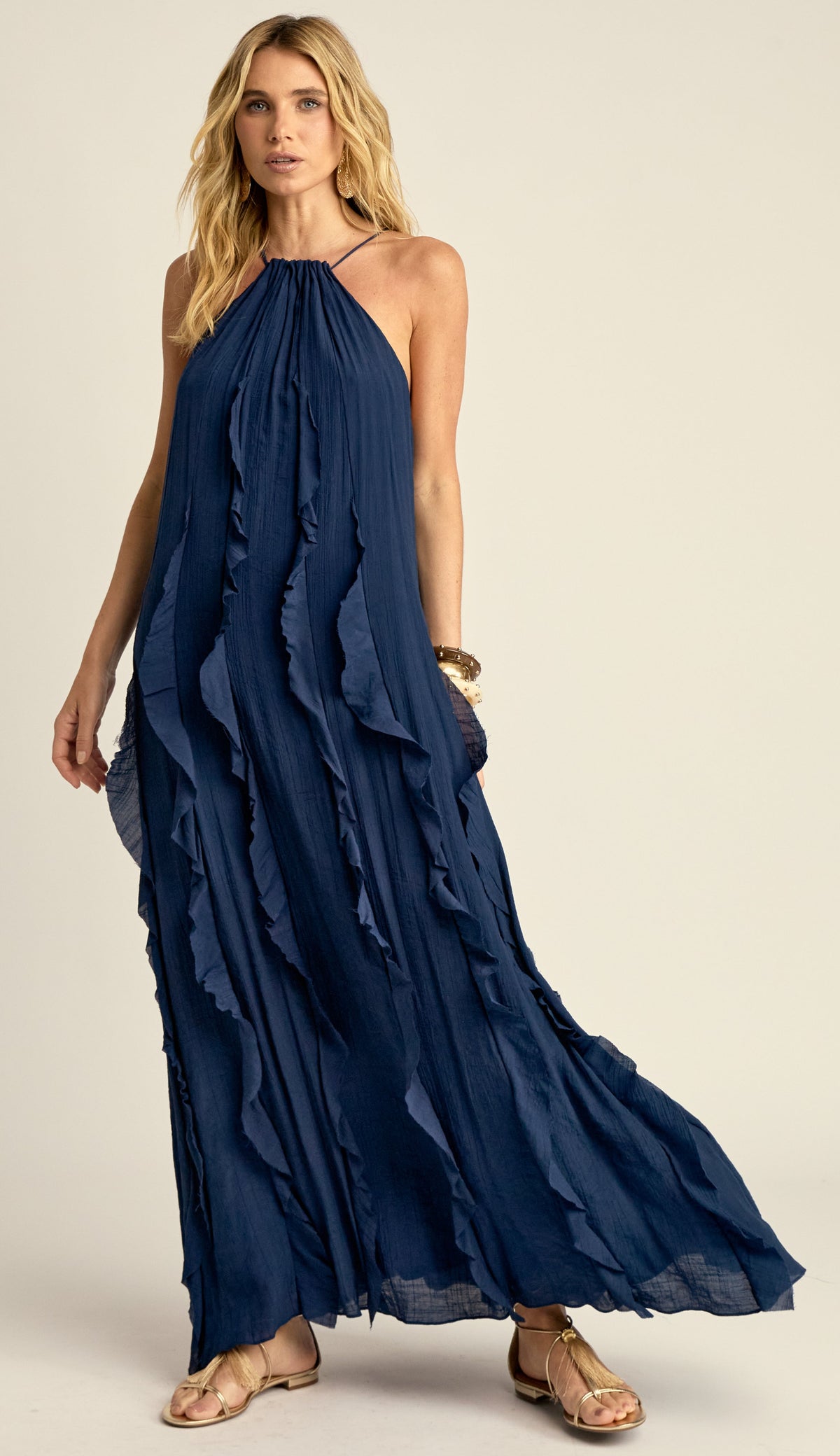Vestido Longo Babados Poliviscose Moana Marinho | Laguna