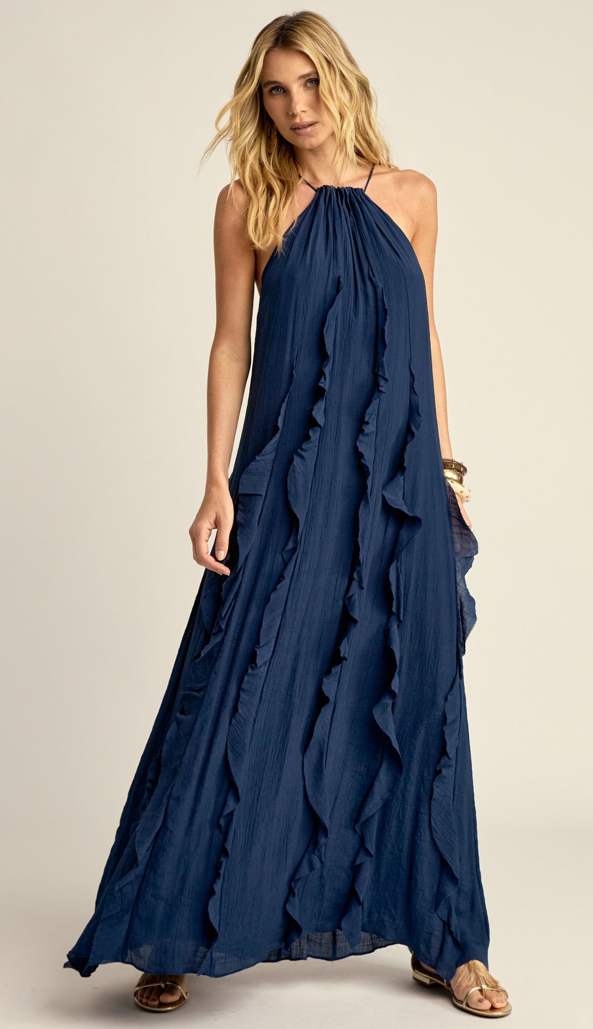 Vestido Longo Babados Poliviscose Moana Marinho | Laguna