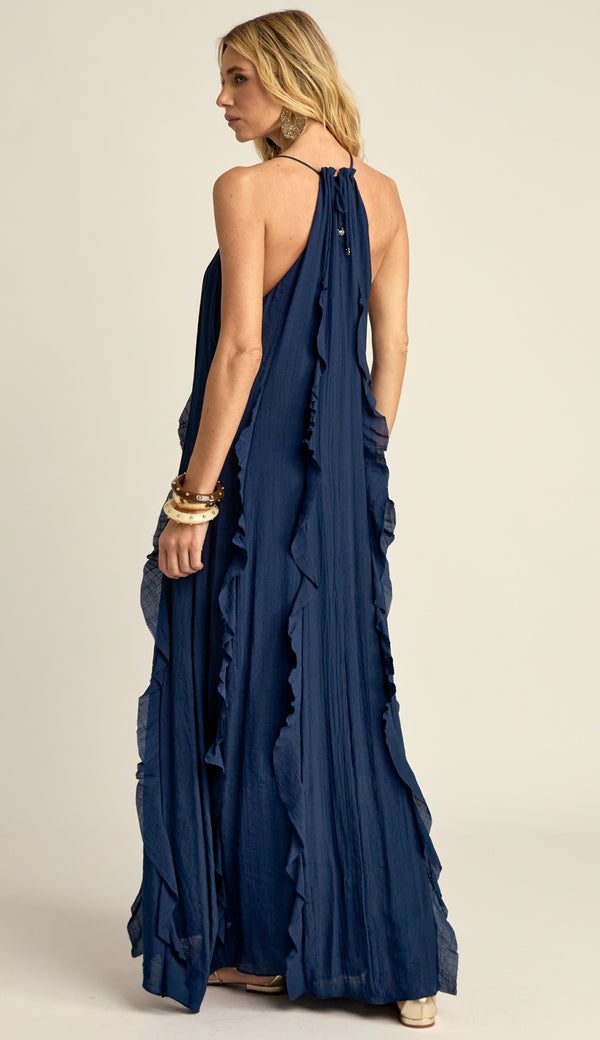 Vestido Longo Babados Poliviscose Moana Marinho | Laguna