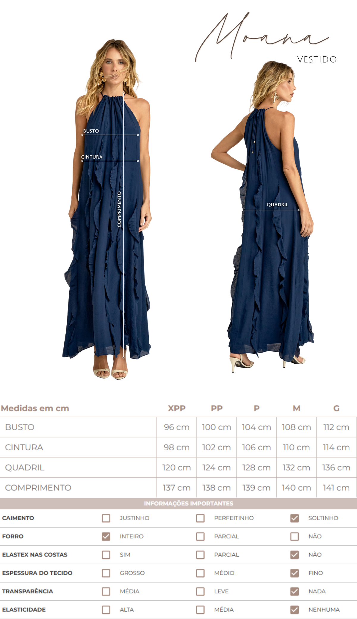 Vestido Longo Babados Poliviscose Moana | Laguna