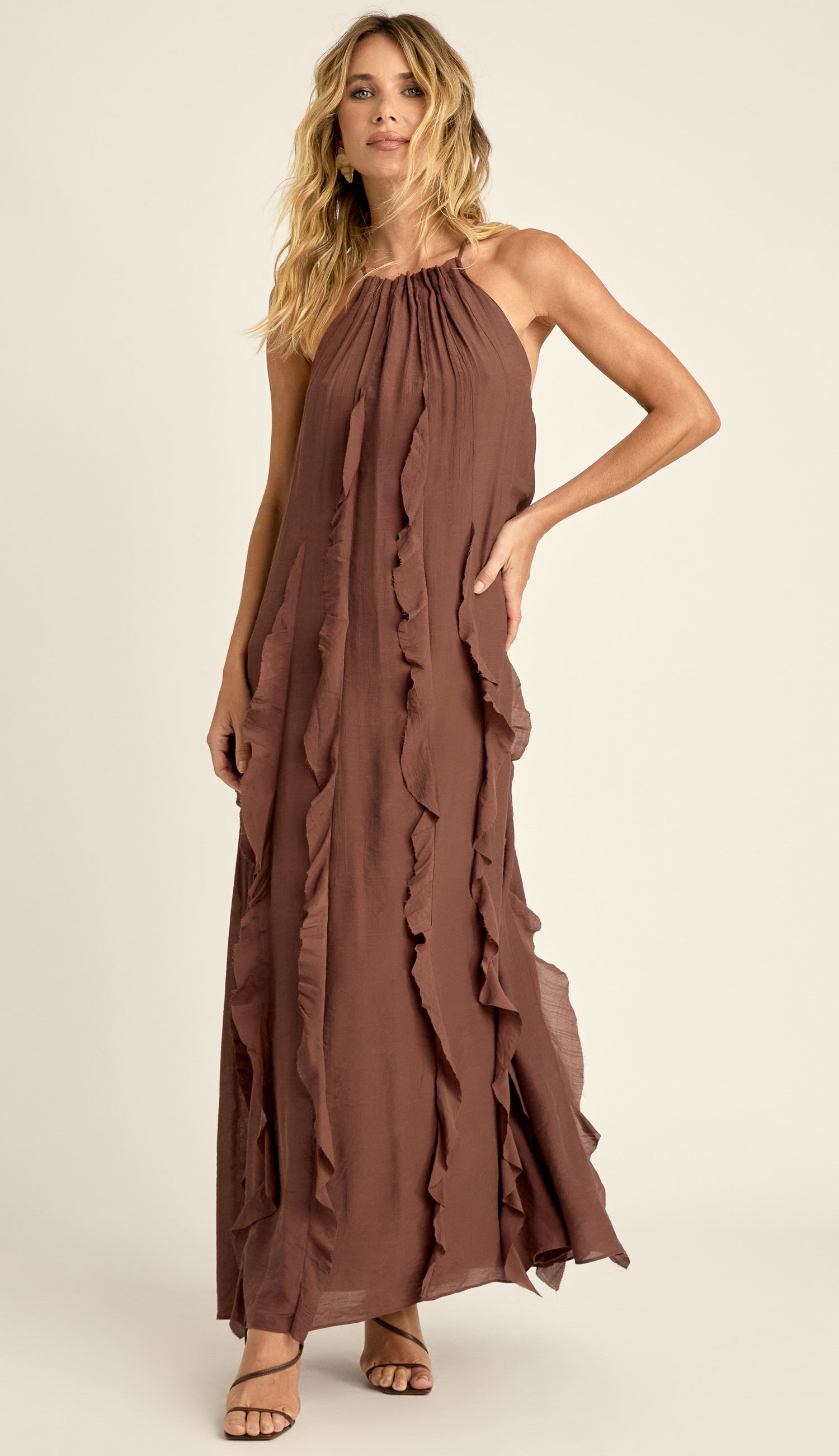 Vestido Longo Poliviscose Moana Café | Laguna
