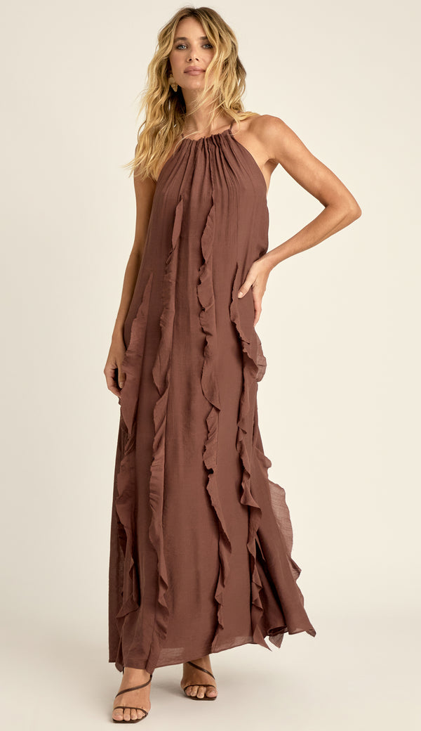 Vestido Longo Poliviscose Moana Café | Laguna