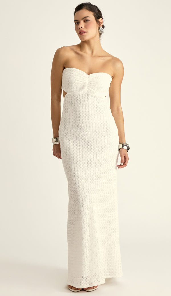 Vestido Longo Tricô Margareth Off White | Laguna