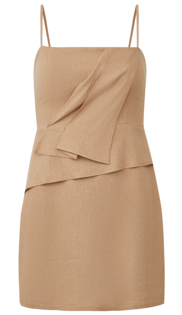 Vestido Curto Linho Onda Caqui| Laguna