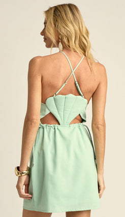 Vestido Curto em Linho Olinda Verde | Laguna