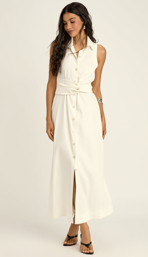 Vestido Longo Chemise Alfaiataria Paola Off White | Laguna