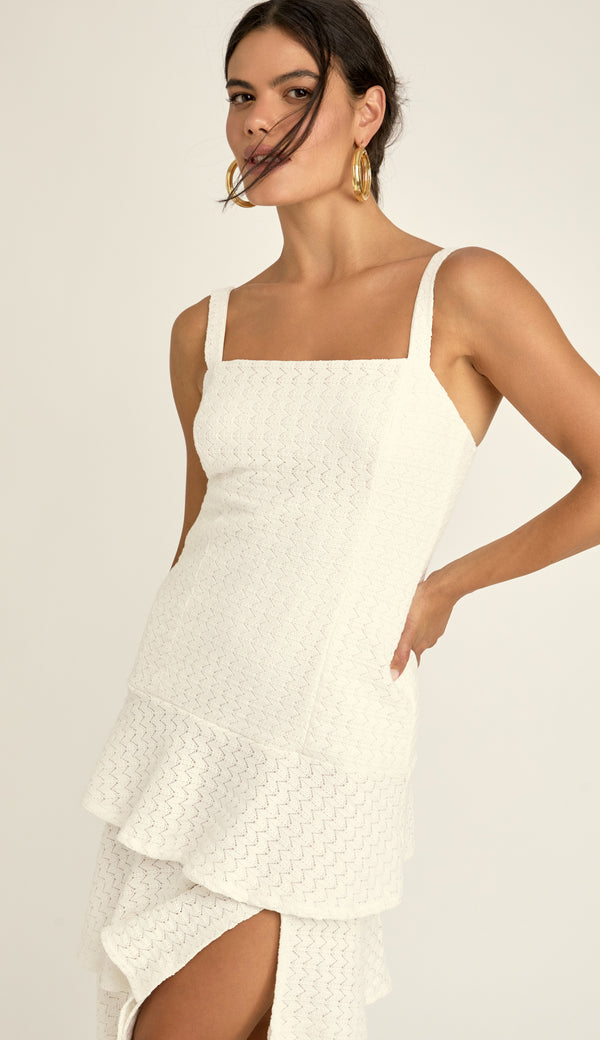 Vestido Longuete em Tricô Potira Off White | Laguna