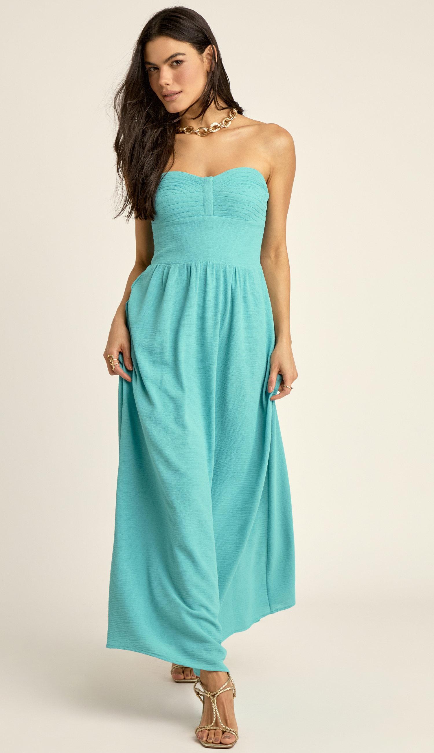 Vestido Festa Longo Crepe Texturizado Pina | Laguna