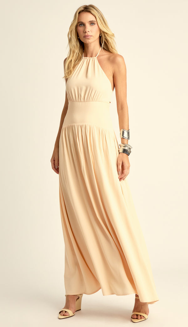 Vestido Longo Frente Única Viscose Pauline Manteiga | Laguna