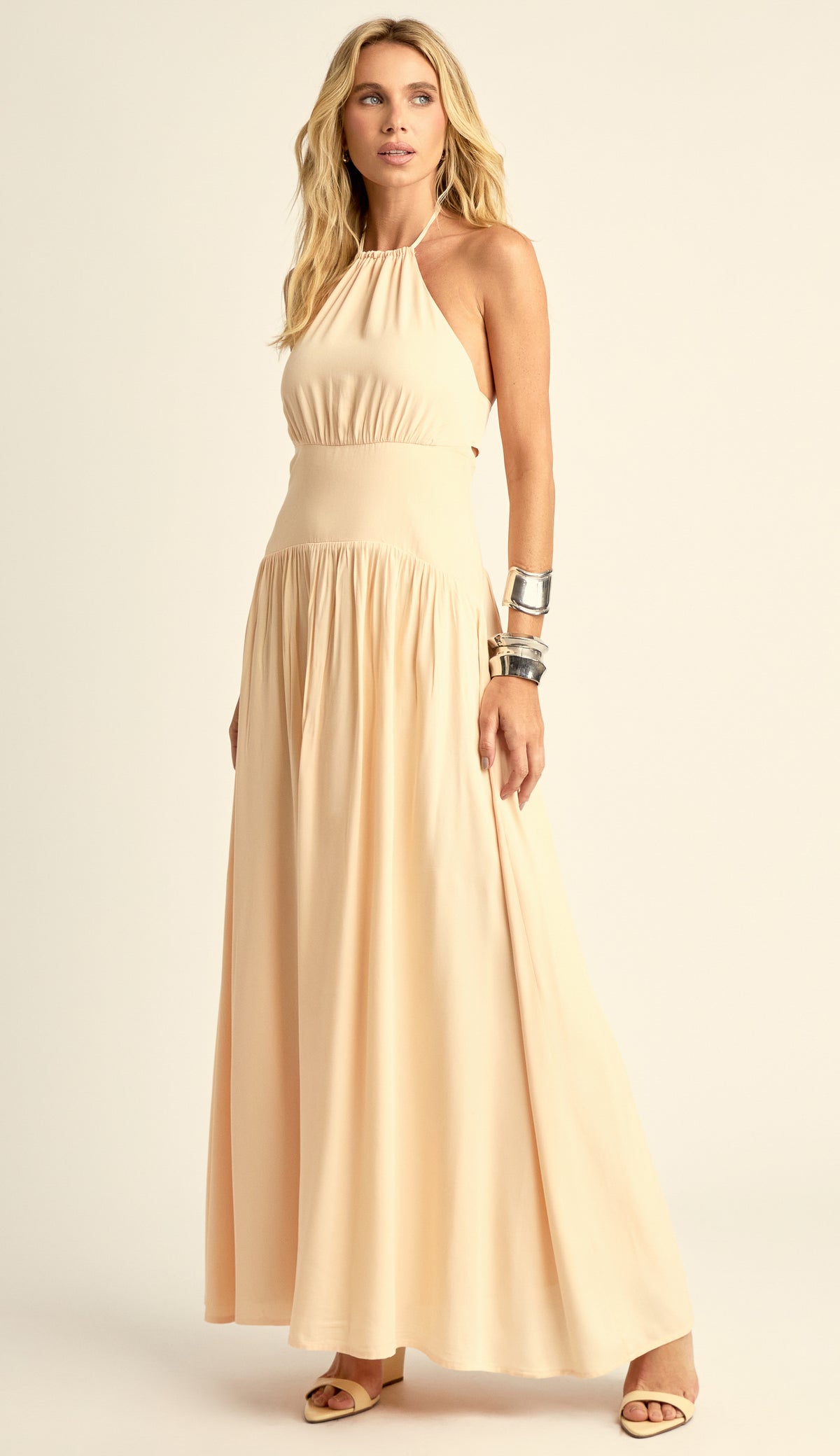 Vestido Longo Frente Única Viscose Pauline Manteiga | Laguna