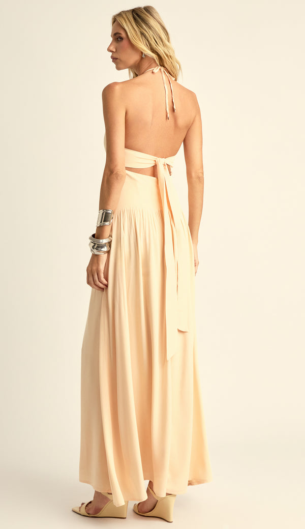 Vestido Longo Frente Única Viscose Pauline Manteiga | Laguna