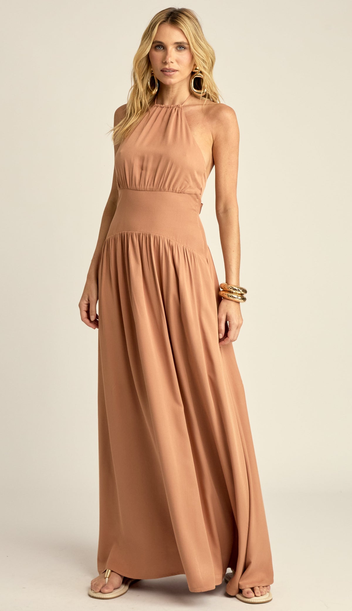 Vestido Longo Frente Única Viscose Pauline Mocha | Laguna