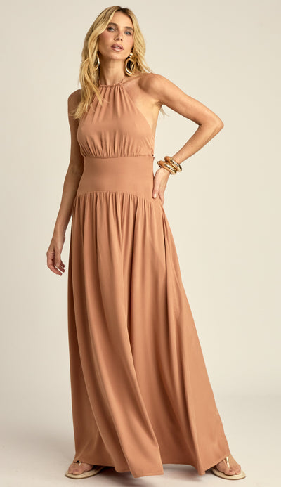 Vestido Longo Frente Única Viscose Pauline Mocha | Laguna