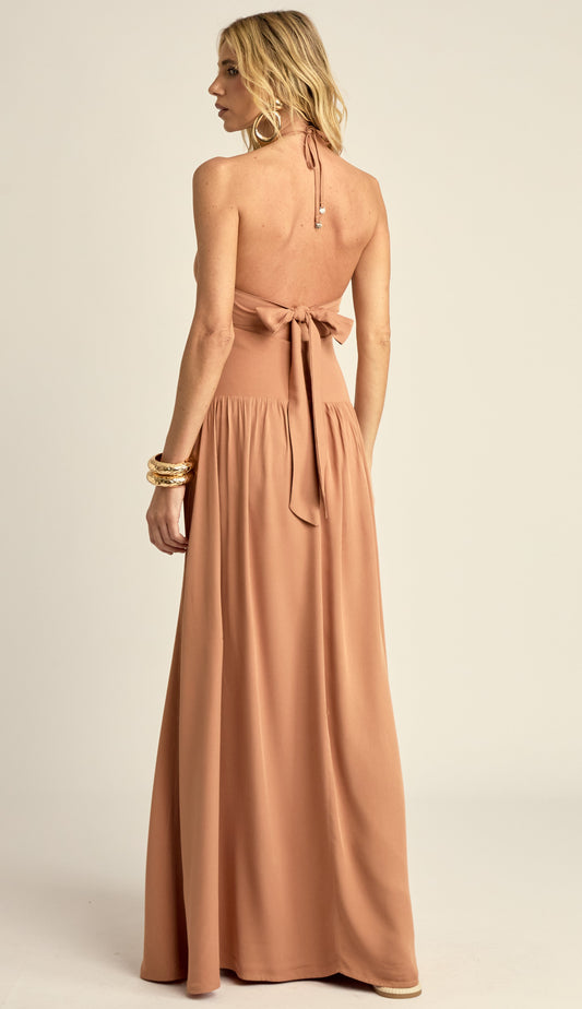 Vestido Longo Frente Única Viscose Pauline Mocha | Laguna
