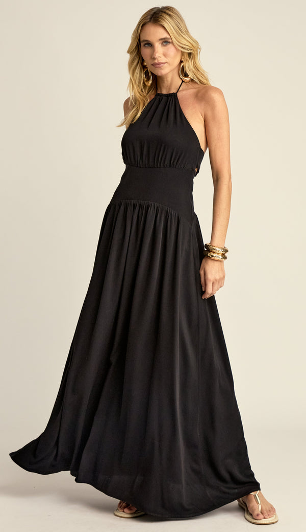 Vestido Longo Frente Única Viscose Pauline Preto | Laguna