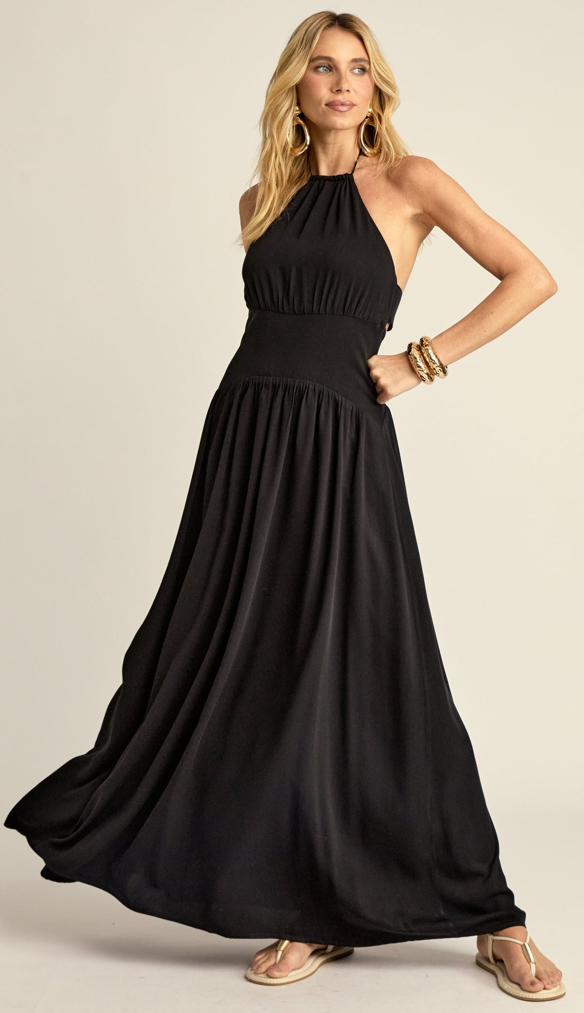 Vestido Longo Frente Única Viscose Pauline Preto | Laguna