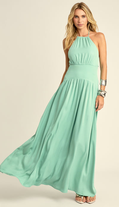 Vestido Longo Frente Única Viscose Pauline Verde | Laguna
