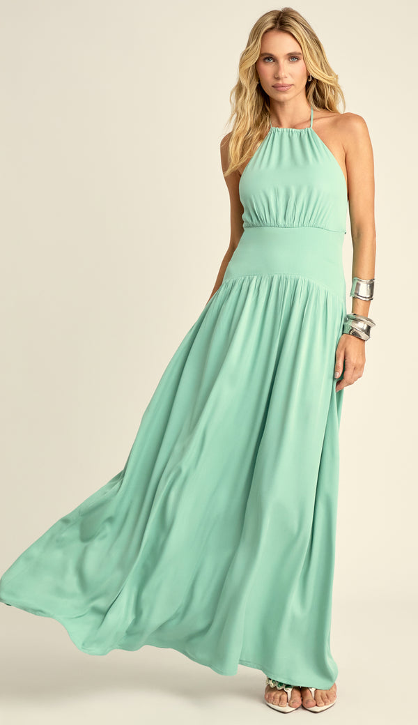 Vestido Longo Frente Única Viscose Pauline Verde | Laguna