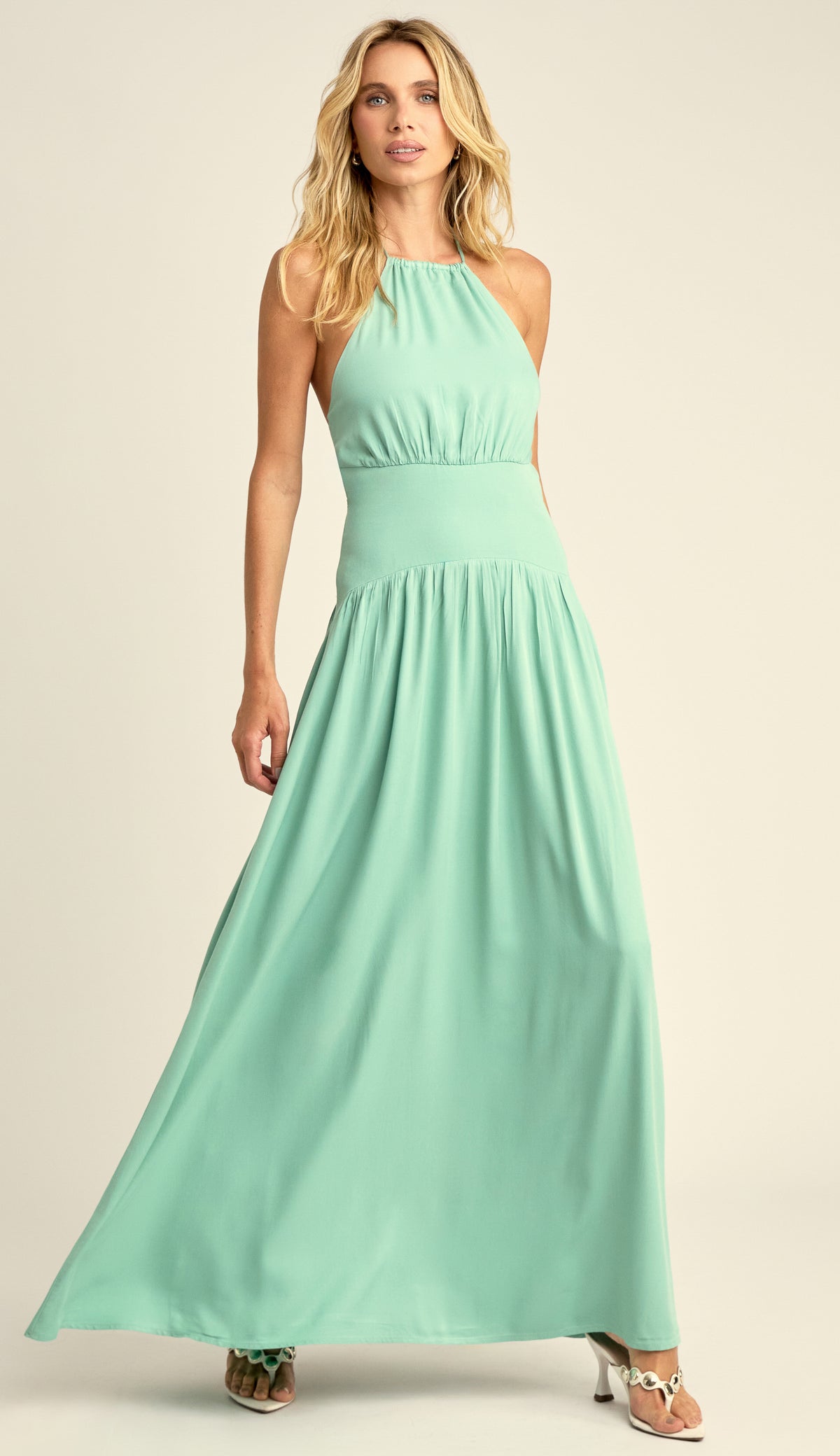 Vestido Longo Frente Única Viscose Pauline Verde | Laguna