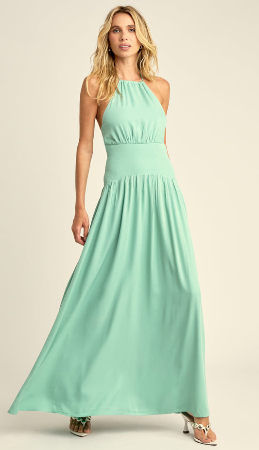 Vestido Longo Frente Única Viscose Pauline Verde | Laguna
