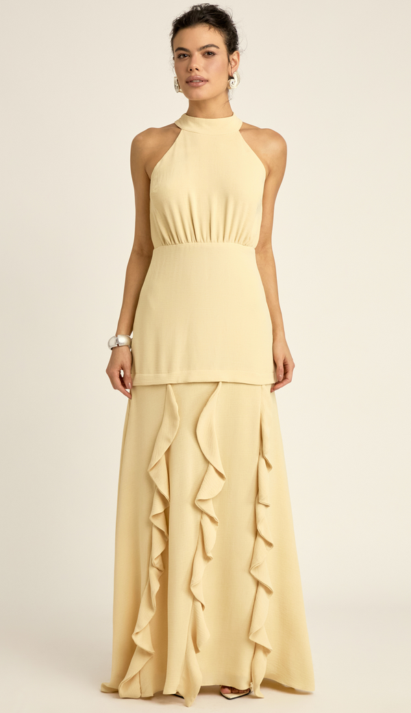 Vestido Festa Longo Crepe Texturizado Peaches | Laguna