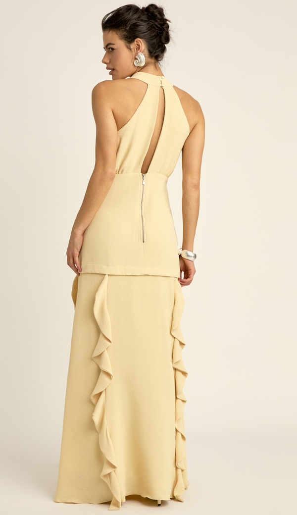 Vestido Festa Longo Crepe Texturizado Peaches | Laguna