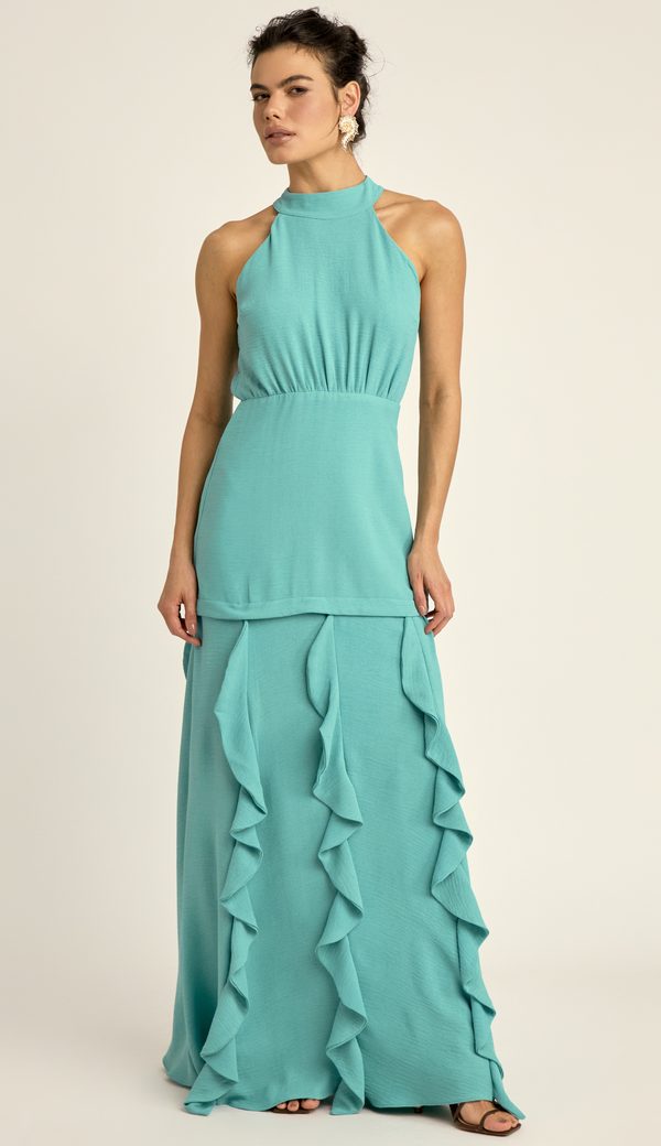 Vestido Festa Longo Crepe Texturizado Peaches | Laguna